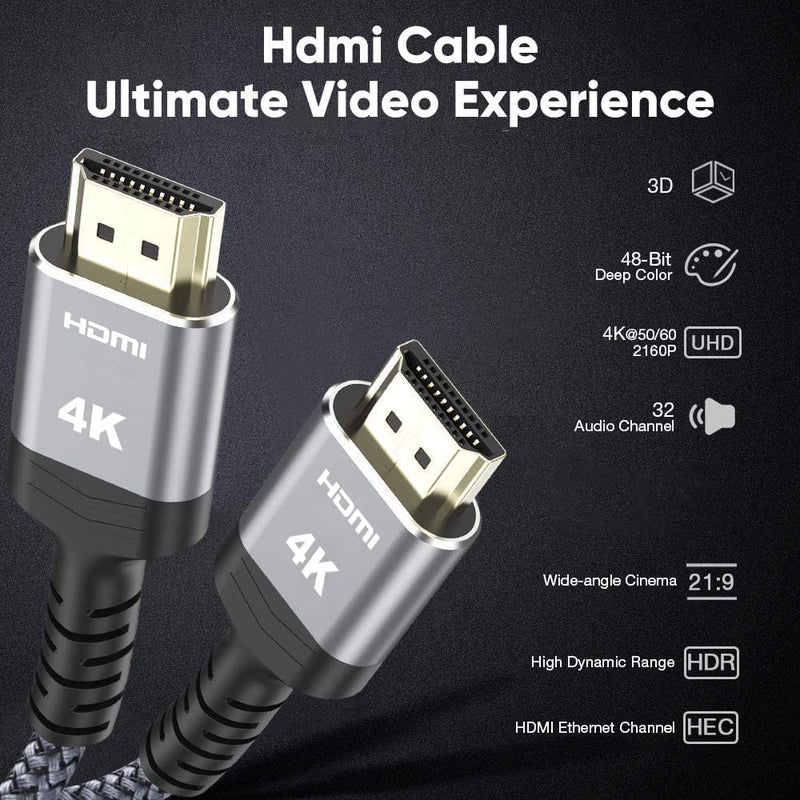 Highwings 20FT 4K HDR HDMI Cable, 18Gbps Braided Nylon, HDCP 2.2, ARC, 4K UHD, HD 1080p, 3D for Laptop, Monitor, PS3, PS4, Blu-ray, Netflix Projector - Image 5